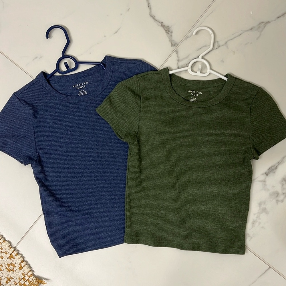 American Eagle Waffle Crop Short Sleeve